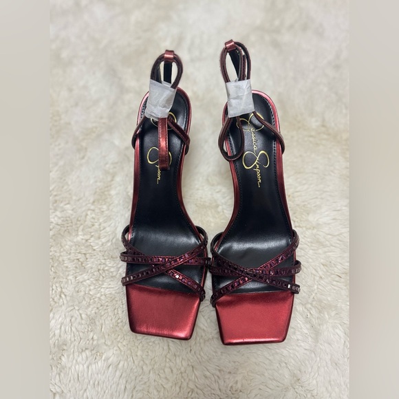Jessica Simpson Shoes - Jessica Simpson Metallic Burgundy Strappy Heels